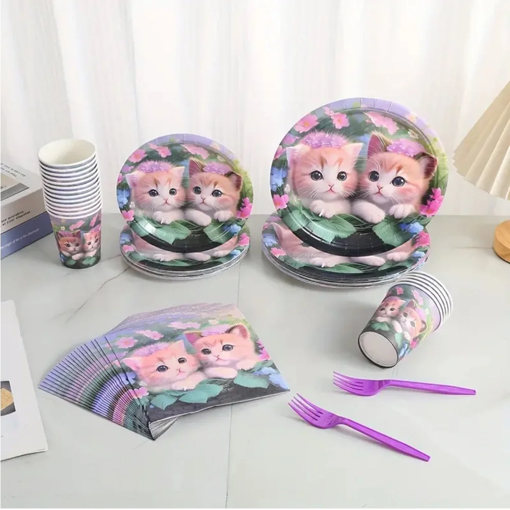 Sweet Kittens in Basket Foliage Luncheon Paper Napkins, 20 ct
